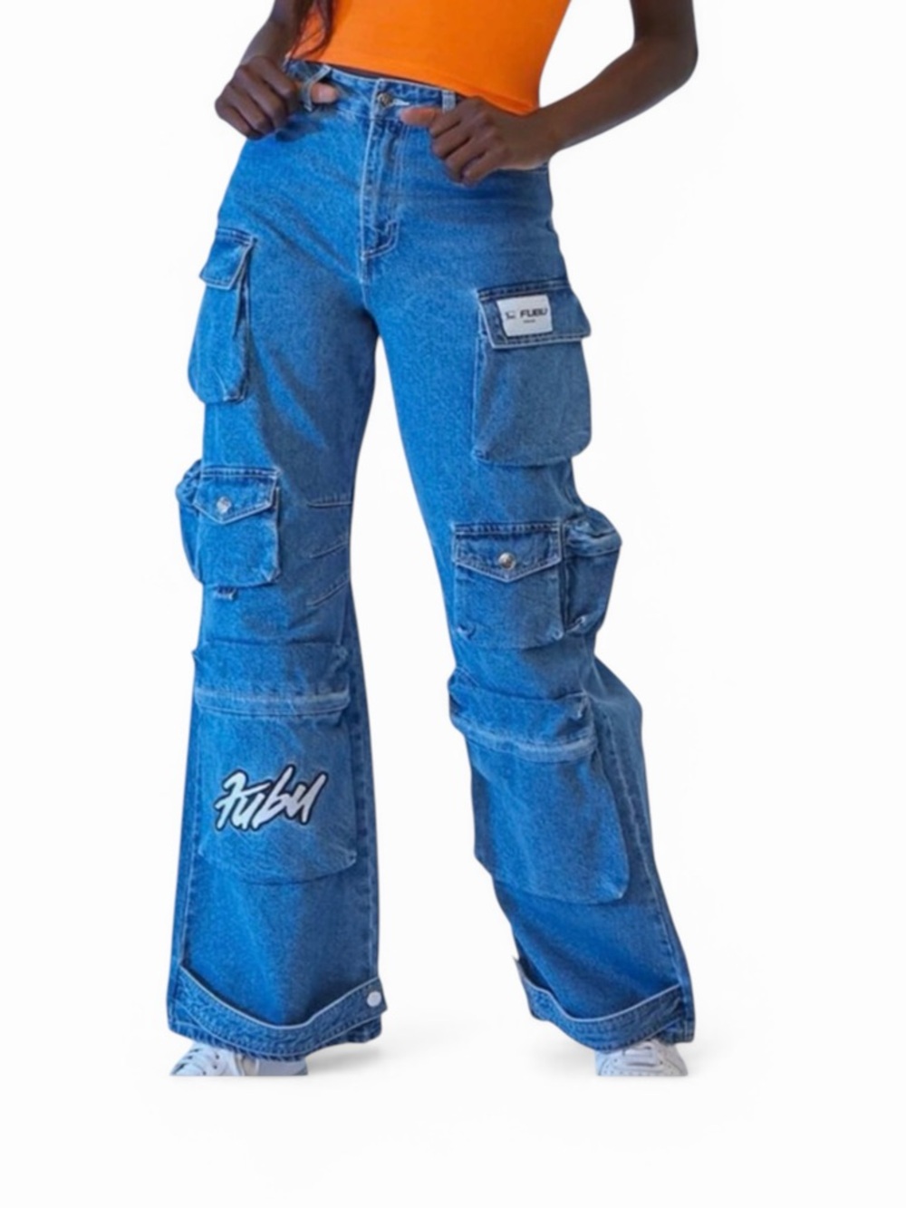 FUBU Forever 21 Cargo Multi Pocket Vintage Y2K Skater Oversized Jeans M